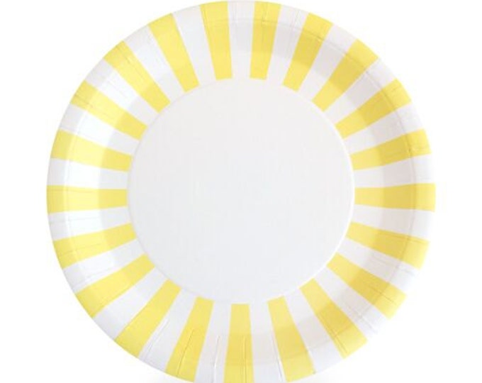 Yellow Dinner Plates / Yellow Paper Plates / Yellow Striped Party