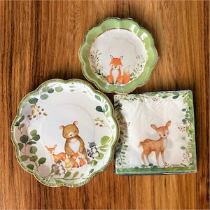 Forest Animals Baby Shower Bundle/ Baby Animal Plates / Baby Shower Plates / Botanical Baby Shower / Animal Baby / Gender Neutral Shower