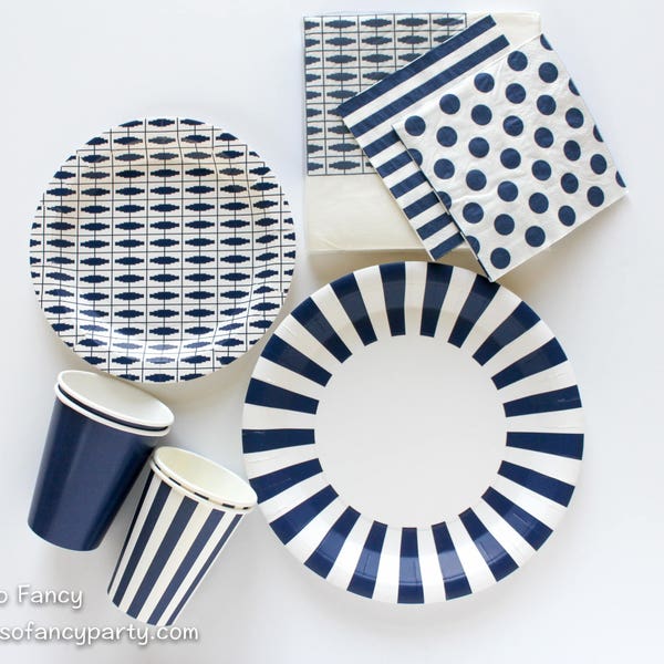 Ensemble de vaisselle de la marine / Assiettes de la marine / Tasses de la marine / Serviettes de la marine / Fête nautique / Douche de bébé bleue / Douche de bébé de la marine / Anniversaire de la marine