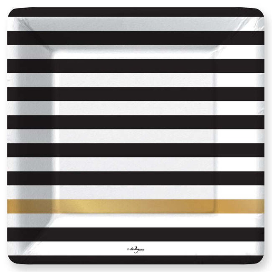 Black and Gold Striped Dinner Plates / Stylish Design Plates / Black
