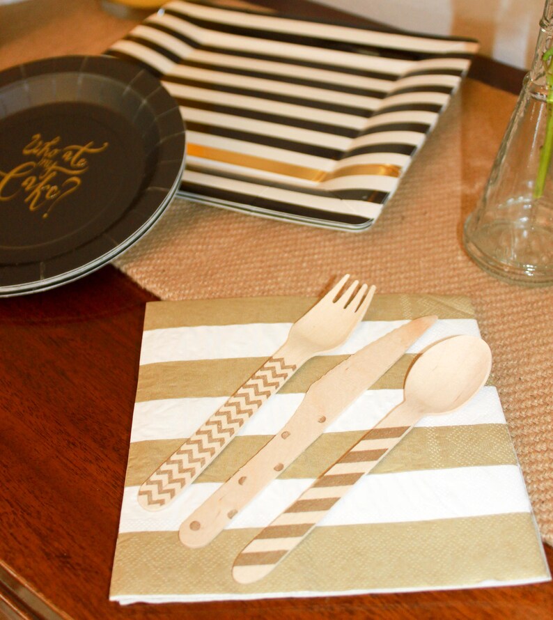 Black and Gold Striped Dinner Plates / Stylish Design Plates / Etsy