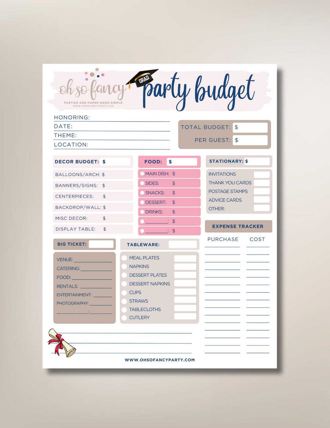 Printable Graduation Party Budget Guide | Grad Party Planner | Instant ...