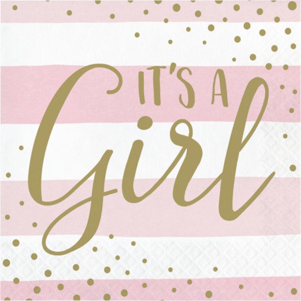 It's A Girl Napkins / It's a Girl Pink and Gold Napkins / Its A Girl / Gender Reveal Party / Girl Baby Shower Napkin