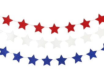 Stars and Stripes Star Mini Banner Set / July 4th Decor / Glitter Star Banner / 4th of July / Americana / Red White and Blue Star Banners