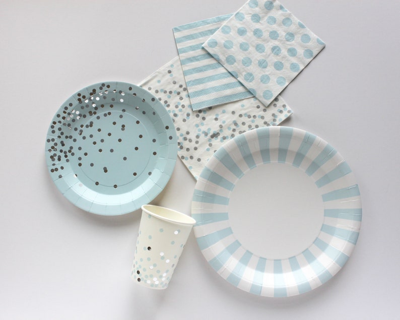 Light Blue Dinner Plates Blue Party Plates Blue Paper Plates Light Blue Striped Party Plates Baby Boy Shower Plates Gender Reveal