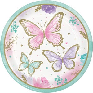 Butterfly Shimmer 9&quot; Party Plates/ Butterfly Birthday Party / Baby Shower / Tea Party / Butterfly Party / Girls Birthday/ 1st Birthday Party