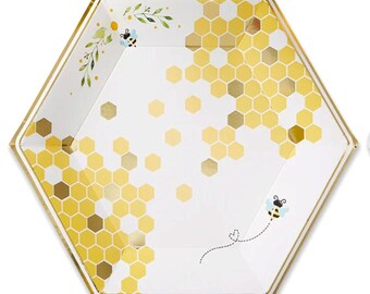 Sweet As Can Bee Honeycomb Dessert Plates for Baby Showers and Birthday Parties | Bee Themed Baby Shower Plates | Honeycomb Bee Plates