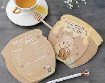Honey Bear Cardstock Baby Shower Game Set for A Little Honey is on the Way Themed Baby Shower | 50 Baby Shower Advice and Prediction Cards
