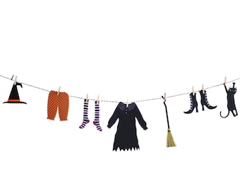 Witch's Clothes Line Felt Halloween Garland | Halloween Party Decor | Halloween Party Garland | Witch Party Garland | Witches Party | Witch