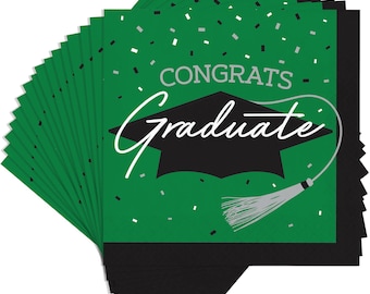 Congrats Graduate Emerald Green School Spirit 6.5" Luncheon Napkins | 36 Count | Graduation Party Supplies | Grad Party Napkins | 2026
