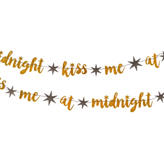 New Years Eve Decor Holiday Party Decorations Dorm Wall Decor Kiss Me At Midnight New Years Glitter Sign. Glitter Banner
