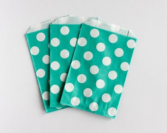 Teal Polka Dot Favor Bag / Teal Favor Bag / Teal Treat Bag / 12 bags / 7 x 4.75