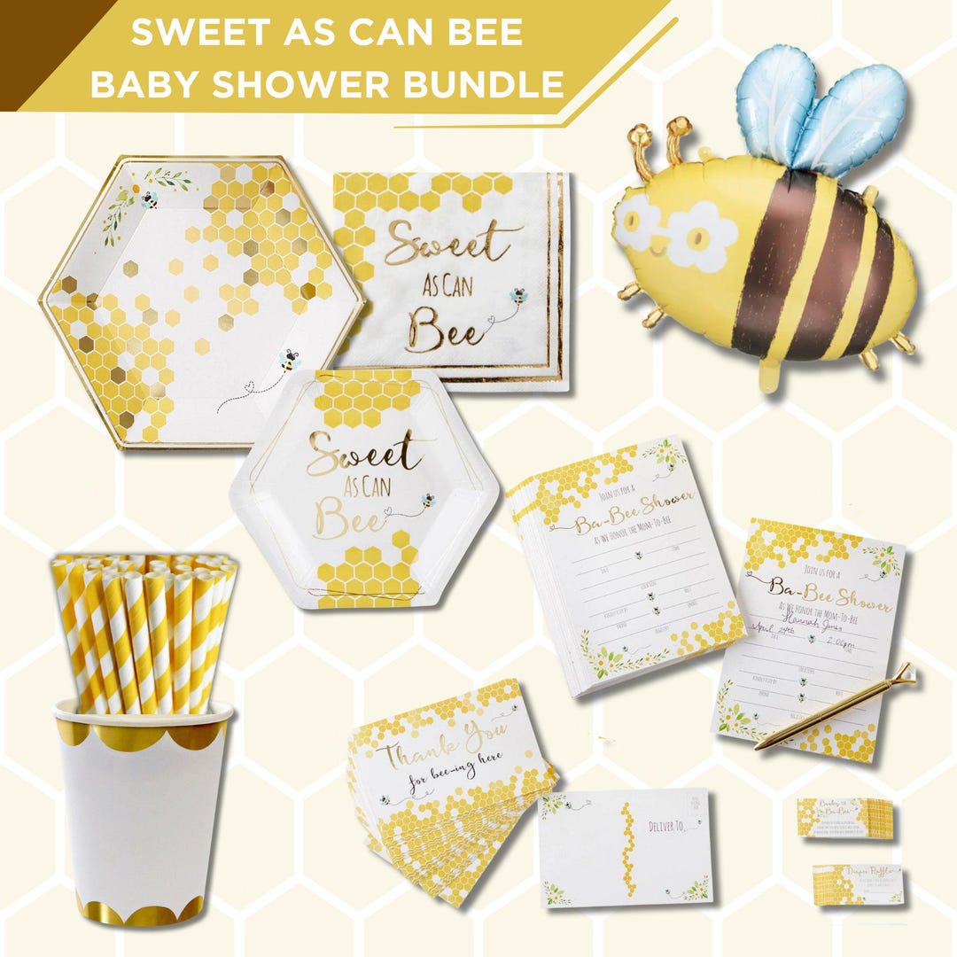 Sweet as Can Bee Baby Shower Bundle | Bee Theme Tableware & Invitations ...