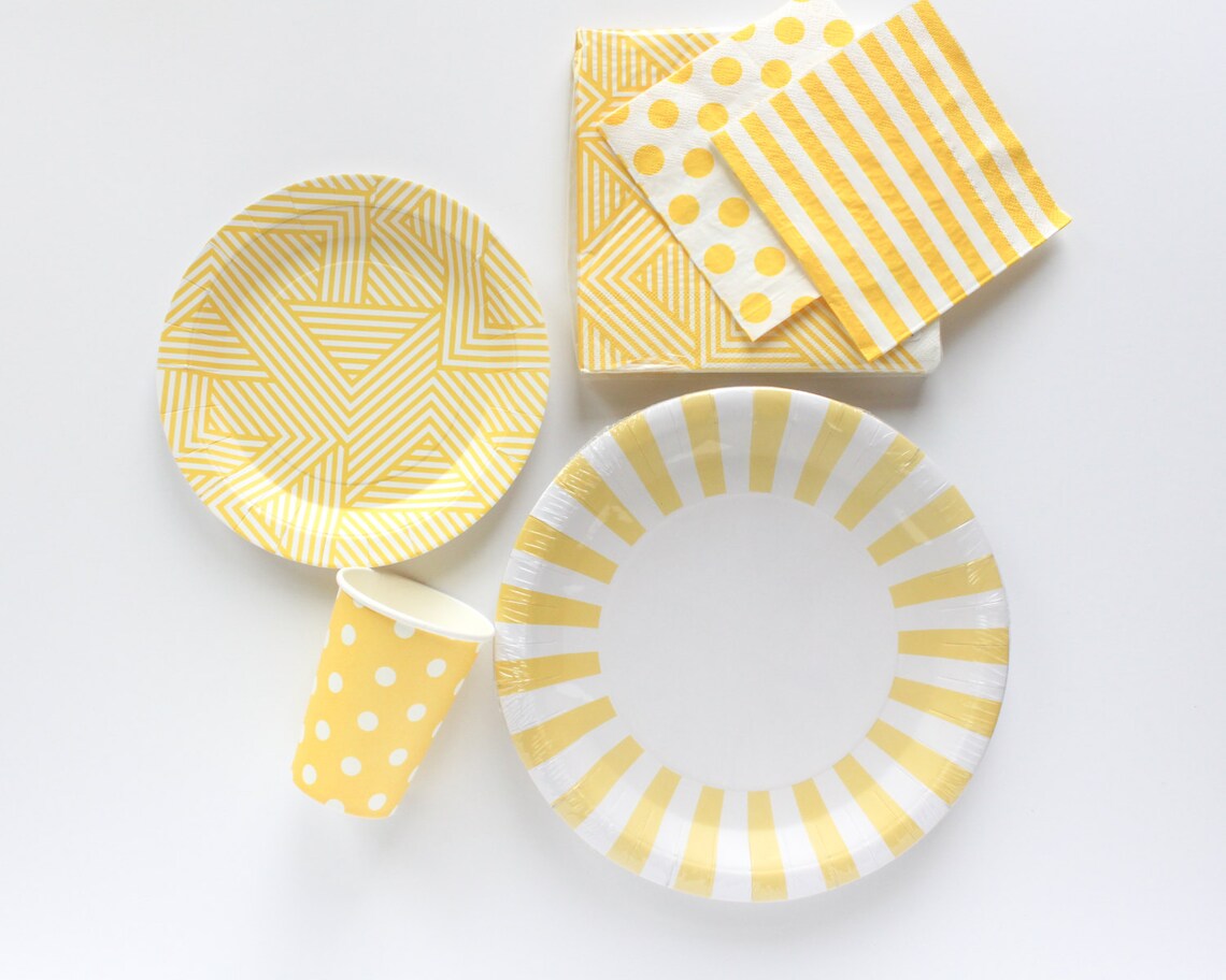 Yellow Dinner Plates / Yellow Paper Plates / Yellow Striped Etsy