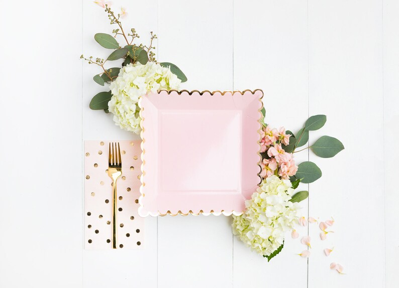 Pink Polka Dot Paper Plates / Pink and Gold Paper Plates / Etsy