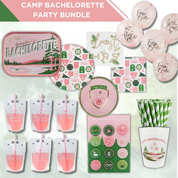 Camp Bachelorette Party Bundle | Glamping Bride Weekend Supplies | Camp Theme Bridal Party | Girls Trip Tableware Set | 117 pieces |