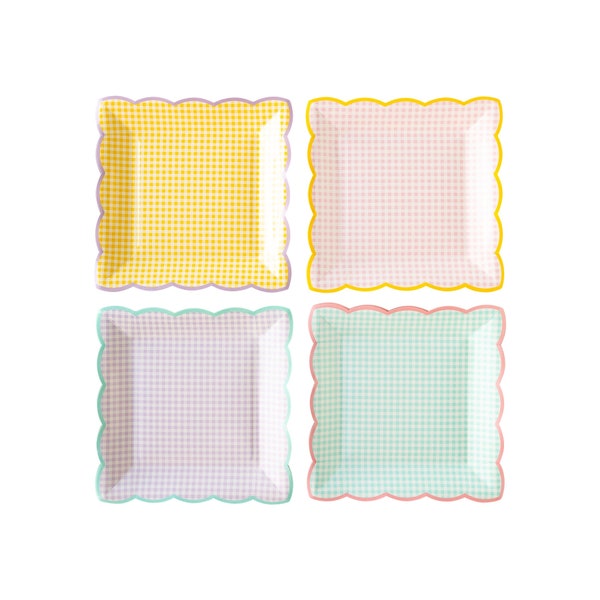 Pastel Gingham Square Plates / Easter Plates / Gingham Plates / Baby Shower Plate / Bridal Shower Plate / Pink Yellow Purple Mint Plate Set