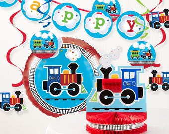Train Happy Birthday Banner / Train Birthday Party / All Aboard Birthday /Choo Choo Birthday / Train Party / Blue Train Party / Boy Birthday