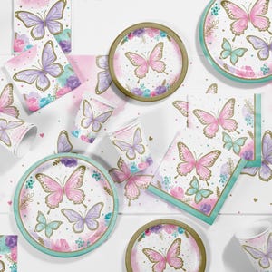 Butterfly Shimmer Party Tableware Bundle / Butterfly Birthday / Baby Shower / One Little Butterfly / Girl Birthday / Tea Party / Butterflies