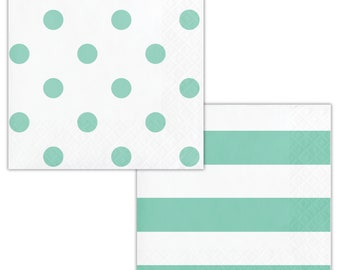 Mint Paper Party Napkins / Mint Polka Dot Napkins / Mint To Be / Mint Striped Napkins / Baby Shower Napkin / Bridal Shower/Beverage Napkin