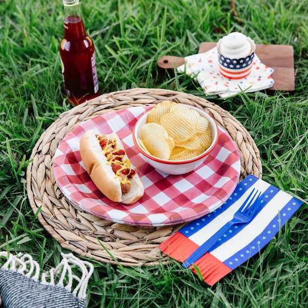 Red Gingham Platter / Red and White Buffalo Check Platter / 4th of July Plates / Summer Picnic Plate / Barbeque platter / Summer BBQ