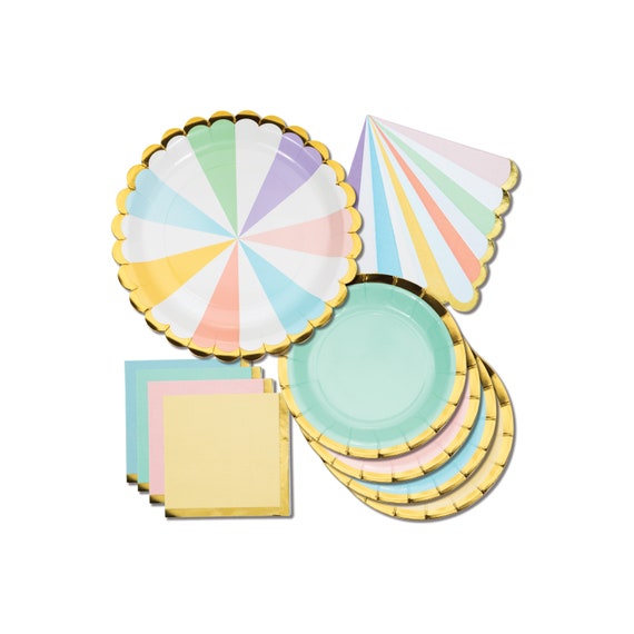 Pastel Rainbow Party Pack Kit for 8 Guests, Pastel Rainbow Party