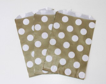 Gold Polka Dot Favor Bag / Gold Favor Bag / Gold Treat Bag / 12 bags / 7 x 4.75