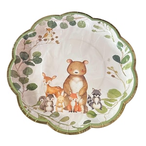 Forest Animals Baby Shower Plates / Baby Shower Animal Plates / Baby Shower Plates / Botanical Baby Shower / Gender Neutral Baby Shower