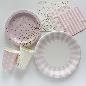 Pink Confetti Paper Plates / Pink and Gold Paper Plates / Pink and Gold Confetti Plate / Baby Shower Paper Plate / Bridal Shower Paper Plate image 2