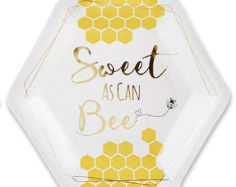 Sweet As Can Bee Dessert Plates for Baby Showers and Birthday Parties | Bee Themed Baby Shower Plates | Honeycomb Baby Bee Plates