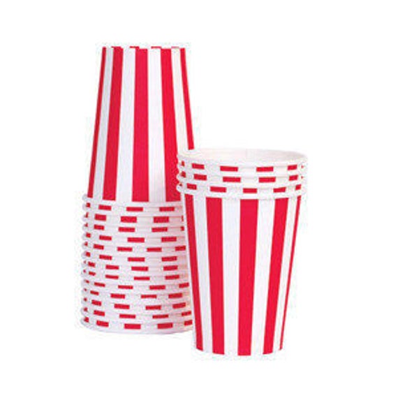 Red and White Cups / Red and White Stripe Cup / Red Stripe Cup / Red Paper  Cup / Red Party Cup / Candy Cane Cup / Red Tableware 