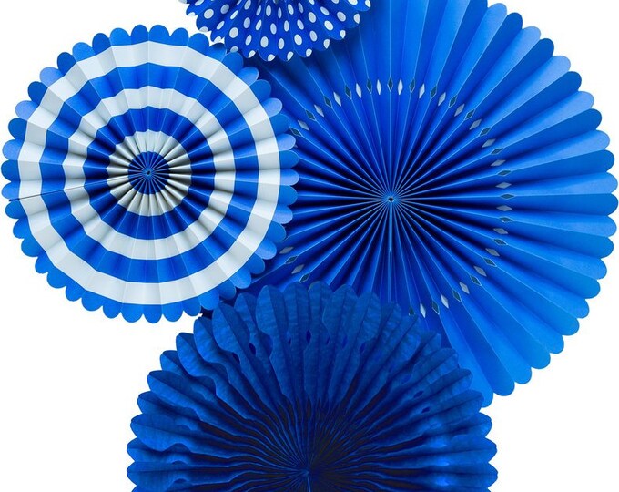 Blue Party Fan Set / Blue Fans / Party Fans / Paper Fans / Royal Blue Fans / Party Decor Etsy