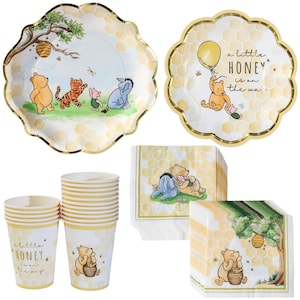 Honey Bear 78 Piece Baby Shower Tableware Set - (16 Guests)