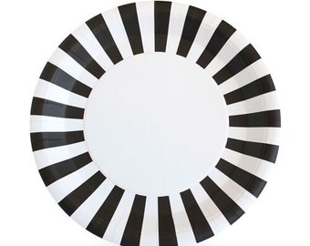 Black Striped Dinner Plates / Striped Black Plates / Black Striped Party Plates / Black Paper Plates / Black Party Plates