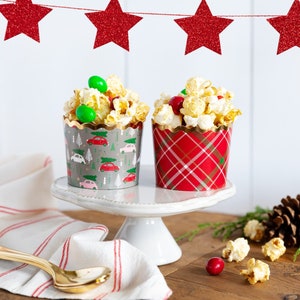 Cars and Plaid Treat Cups / Gold Foil Transportation Treat Cup / Red and Green Christmas Baking Cups / Holiday Muffin Cup / Cupcake Liners