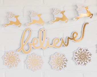 Gold Foil Snowflake Banner for Winter and Holiday Parties / Holiday Decor / Snowflake Garland / Christmas Banner / Christmas Decor