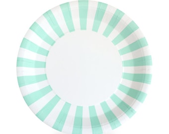 Mint Green Dinner Plates / Mint Tableware / Mint Striped Party Plates / Mint Green Plates /Mint To Be / Mint Paper Plate/Gender Reveal Plate