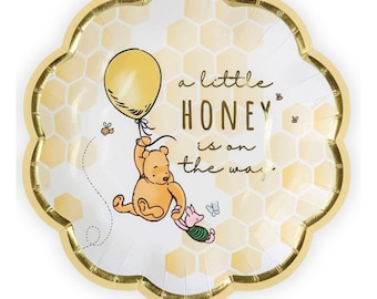 A Little Honey is On The Way 7" Plates | Mommy To Bee Baby Shower Plates | Pooh Baby Shower | Honey Bear Shower | H15