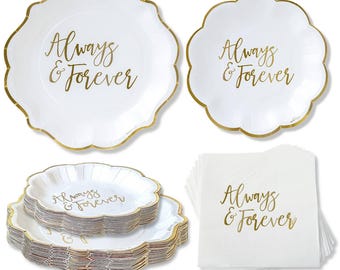 Bridal Shower and Wedding Plates and Napkins | Always & Forever 72 Piece Party Tableware Set | Always and Forever Theme| Bridal Shower Decor