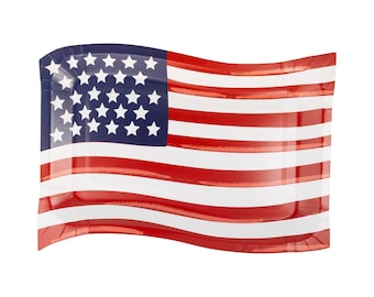 Wavy American Flag Plates | Patriotic Party Plates | Fourth of July Tableware | 4th of July Party | Memorial Day Picnic Supplies | 8 Pack