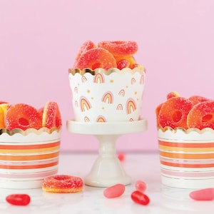 Boho Rainbow Baking Cups / Rainbow Gold Foil Treat Cups / Baking Cups / Striped Baking Cups / Pink and Mint Baking Cups / Treat Cups