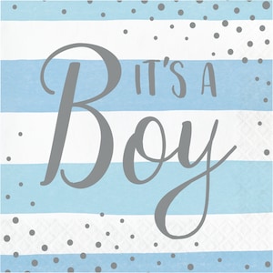 It&#39;s A Boy Napkins / Blue and Silver It&#39;s a Boy Napkins / Gender Reveal Party / Boy Baby Shower Napkin / Boy Baby Shower