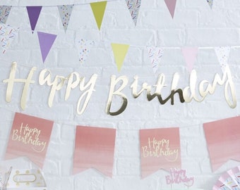 Happy Birthday Banner / Gold Happy Birthday Banner / Gold Birthday Garland / Birthday Banner / Gold Birthday Decor / Birthday Party Banner