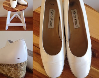 Vintage white leather wedge shoes 80s