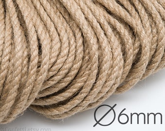 Jute cord 6mm Natural jute twine Jute rope Natural rope Plain twine Gift wrapping Craft twine Burlap cording Hemp twisted cord / 5 meters