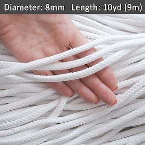 8mm White cotton rope 30ft,  Drawstring rope, Braided home decor cotton cord, Macrame cord, Cord for crafting / 30ft = 10yds = 9m