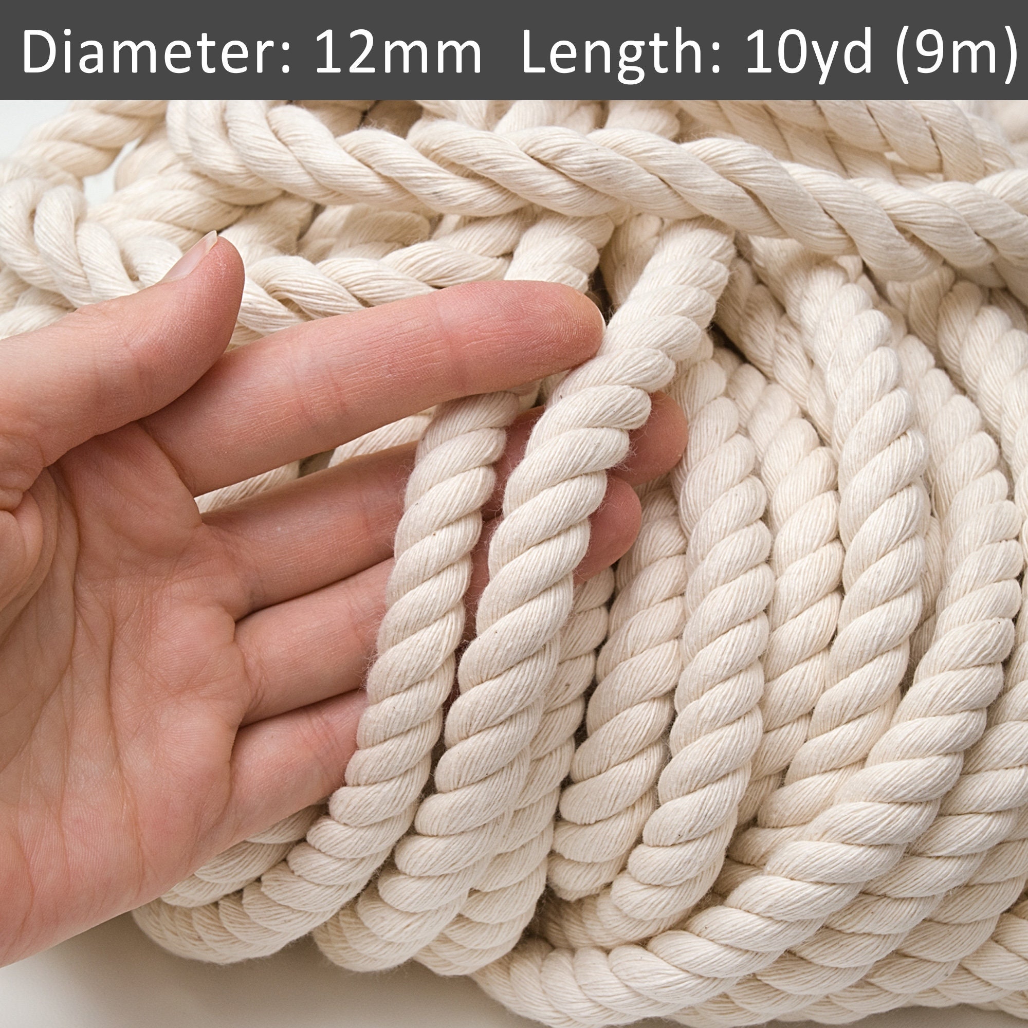 Beige Cotton Rope 12mm. Nautical Rope. Twisted Thick Rope