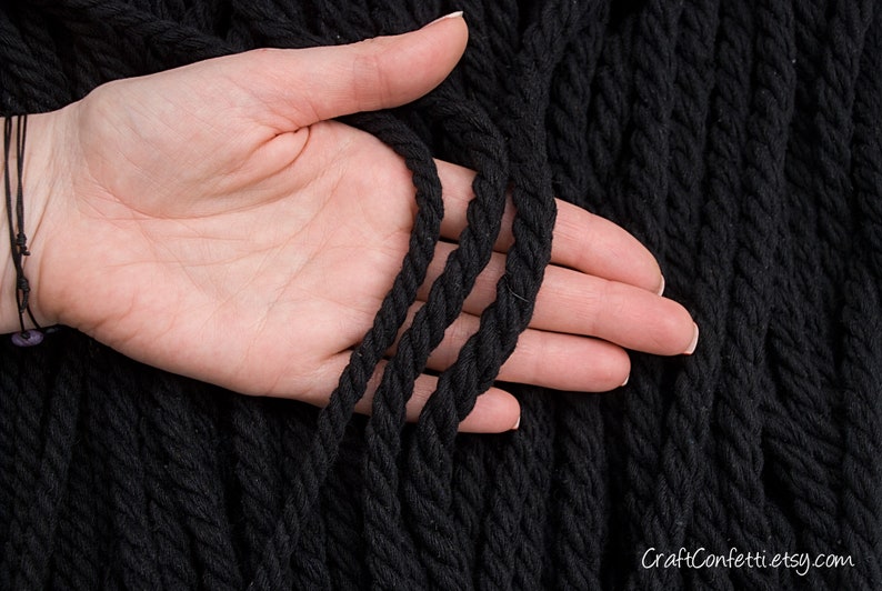 8mm Black cotton rope 10yds, Black cotton twisted rope, Cotton twisted rope, Home decor rope, Macrame rope / 30ft 10yd 9m image 6