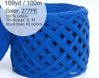 Zaffree blaues Jerseygarn 100m. Blaue Baumwoll-Beutelkette, gemusterter Baumwollstoff für Teppiche, zum Stricken, Häkeln, Häkeln, als Stoffdecke / 277PE