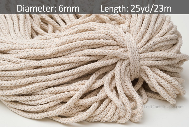 Black crochet cord 6mm. Cotton braided cord. Natural soft Etsy